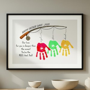 Custom Handprint Fishing Art for Dad – Printable Father’s Day Gift from Kids - Dad Keepsake Wall Print - Birthday Gift for Dad Grandpa Papa