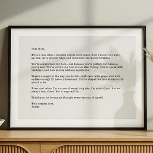 Arte de pared con carta manuscrita personalizada para mamá, regalo sentimental personalizado, regalo enmarcado para mamá, regalo de cumpleaños para mamá, regalo de agradecimiento para mamá, regalo de Navidad para mamá