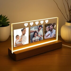 DADDY Photo Collage LED Light – Personalized Night Lamp with Photos – Acrylic Desk Light for Father&#39;s Day, Birthday or Baby Gift - Dad Print