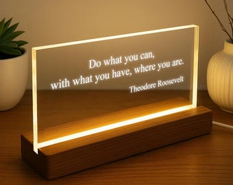 Personalized Quote Sign - Motivational Quotes - Mindfulness Gift - Brainy Quote - Custom Quote Print - Motivational Saying with LED Stand