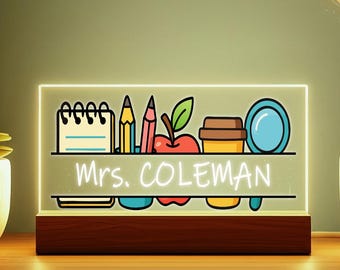 Zurück zu Schullehrer-LED-Lampe, graviertes Schreibtisch-Namenslicht, Lehrer-Schreibtisch-Namensschild, Lehrer-Schreibtischschild, zurück zu Schullehrer