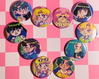 Casual Sailor Senshi | Plastic Pin-Backed Buttons