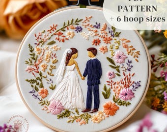 ウェディングハンド刺繍デザイン、新郎新婦の刺繍パターン、新婚夫婦の