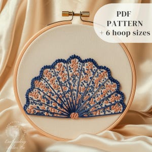 Hand Fan Embroidery Pattern, Spanish Hand Embroidery Design, Summer DIY Embroidery Art, Beginners Stitching Template, Digital Embroidery PDF