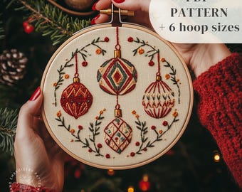 Christmas Embroidery PDF Pattern, Christmas Ornaments Hand Embroidery Design, Winter Hand Stitching Design for Beginners, Digital Download