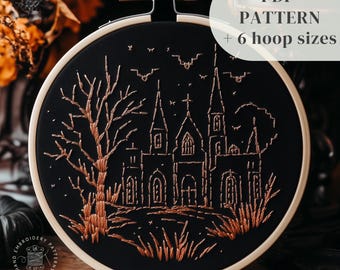 Diseño de bordado de Halloween, patrón de bordado espeluznante en PDF, plantilla de puntada a mano imprimible, manualidades de la temporada de Halloween, descarga de bordado digital