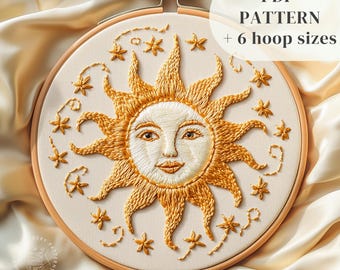 Beginner Hand Embroidery Design, Celestial Embroidery Pattern, Cute Vibrant Sun Stitching Template, DIY Needlepoint Craft, Digital Download