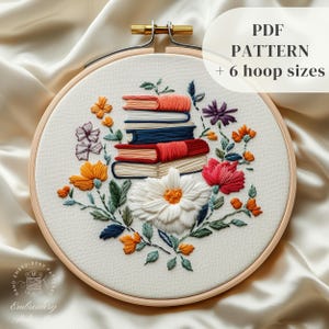 Flowers Books Embroidery Pattern, Bookish Hand Embroidery Design, Flowers Stitching Template, Beginners DIY Embroidery Art, Digital Download