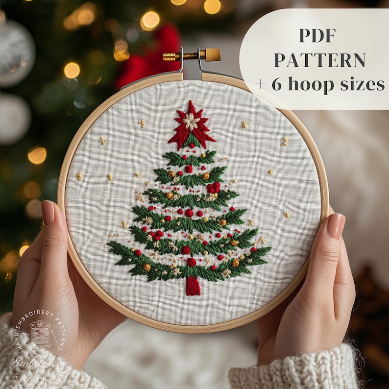Christmas Tree Embroidery PDF Pattern, Winter Hand Embroidery Design ...