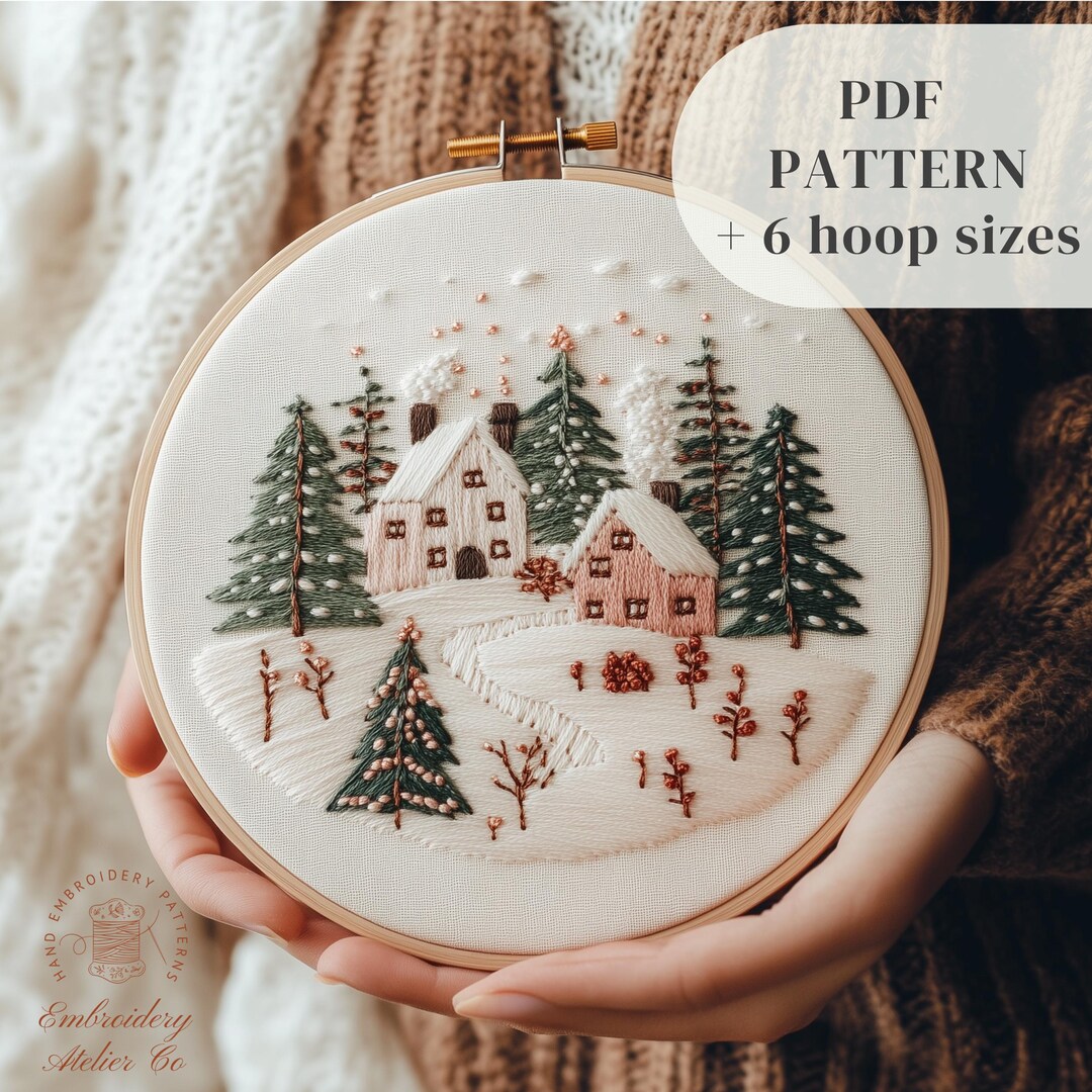 Holiday Village Embroidery PDF Pattern, Christmas Hand Embroidery ...