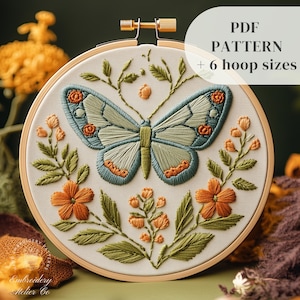 Luna Moth Hand Embroidery Pattern, Insect Hand Embroidery Design, Botanical Stitching Template, Beginners Embroidery PDF, Digital Download