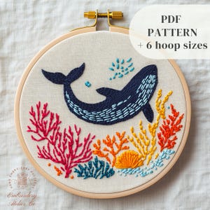クジラと船の刺繍パターン、刺繍キット、クジラのパターン、手刺繍