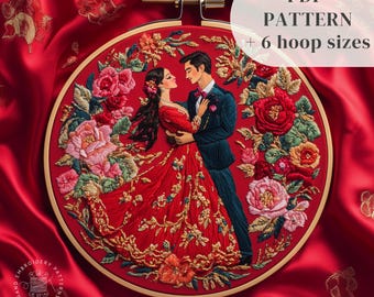 Flamenco Couple Hand Embroidery Pattern, Dancing Couple Embroidery Design, Valentine's Day Stitching Pattern, DIY Embroidery Art Printable