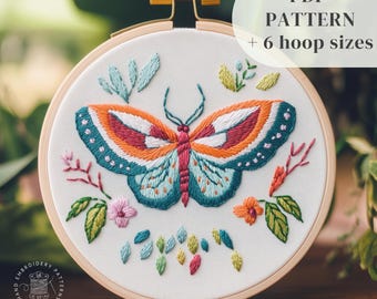 Luna Moth Hand Embroidery Pattern, Insect Embroidery Design, Beginners Stitching Pattern, Whimsical Embroidery Template, Digital Download