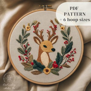 Christmas Reindeer Embroidery Design, Winter Hand Embroidery Pattern, Christmas Stitching Pattern, Embroidery Printable, DIY Christmas Craft