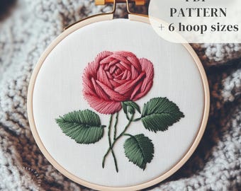 Rose Flower Embroidery PDF Pattern, Beginner Hand Embroidery Design, June Birth Month Flower Embroidery Template, DIY Gift, Digital Download