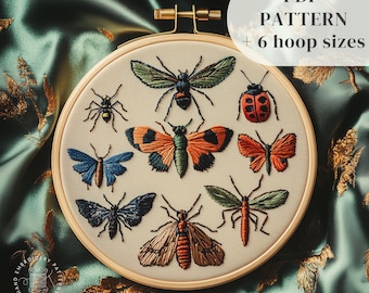 Insects Hand Embroidery Pattern, Gothic Embroidery Design, Witchy DIY Embroidery Template, Whimsical Stitching Template, Digital Download