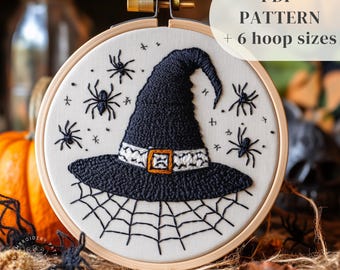 Witch Hat Hand Embroidery Design, Halloween Embroidery PDF Pattern, Witchy Stitching Template, Witchy Embroidery Craft, Digital Download
