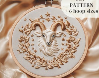 Aries Hand Embroidery Pattern, Astrology Embroidery PDF Design, Zodiac Sign Stitching Pattern, DIY Embroidery Hoop Art, Birthday Craft Gift