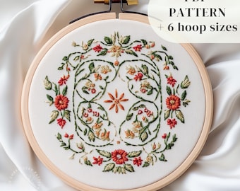 Hand Embroidery PDF Pattern, Printable Embroidery Design, Floral DIY Embroidery Art Template, Botanical Stitching Pattern, Beginner Friendly