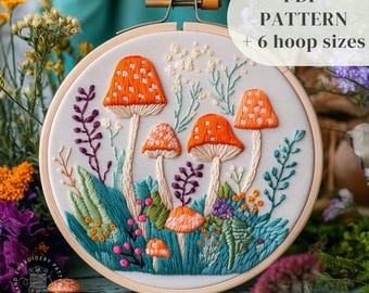 Mushrooms Embroidery PDF Pattern, Mushroomcore Hand Embroidery Design, Whimsical Stitching Template, Cottagecore Craft, Digital Download