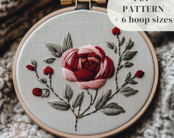 Rose Flower Hand Embroidery Pattern, Beginner Embroidery Design, Botanical Embroidery Template, June Birth Month Flower, Digital Download