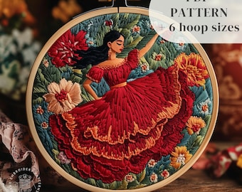 Dancing Woman Hand Embroidery Pattern, Feminist Embroidery Design, Flowers Embroidery Template, DIY Needlepoint Craft, Digital Download