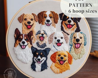 Cute Dogs Hand Embroidery Design, DIY Embroidery PDF Pattern, Animals Embroidery Template, Dog Lovers Embroidery Craft, Digital Download