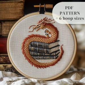Dragon Hand Embroidery Pattern, Fantasy Embroidery Design, Mythical Creatures Stitching Pattern, DIY Embroidery Template, Digital Download