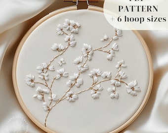 Blossom Hand Embroidery Pattern, Japanese Flowers Embroidery Design, Cherry Blossom Embroidery Template, Beginners DIY Embroidery Hoop Art