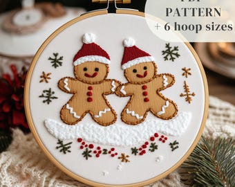 Beginners Hand Embroidery Design, Gingerbreads Embroidery PDF Pattern, Easy DIY Embroidery Template, Christmas Stitching, Digital Download