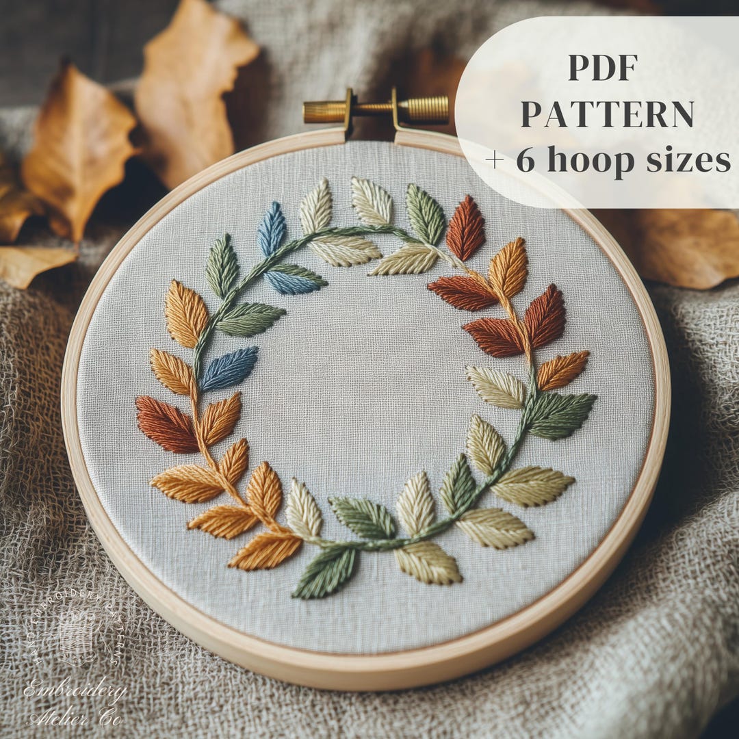 Leaves Wreath Embroidery PDF Pattern, Beginners Hand Embroidery Design ...