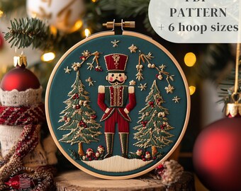 Nutcracker Hand Embroidery PDF Pattern, Christmas Soldier Embroidery Design, Christmas Nutcracker Stitching Template, Winter Needlepoint PDF