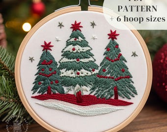 Beginners Hand Embroidery Pattern, Christmas Tree Embroidery Design, Winter Stitching Template, Holiday Season DIY Embroidery Craft Pattern