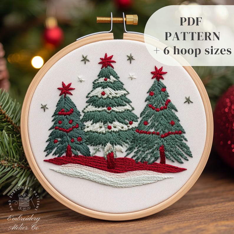 Beginners Hand Embroidery Pattern, Christmas Tree Embroidery Design ...