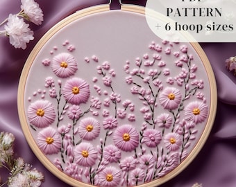 Pink Daisies Hand Embroidery Design, Pink Flowers Embroidery PDF Pattern, Botanical DIY Embroidery Art Printable, Beginners Embroidery Craft