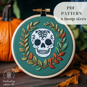Skull Hand Embroidery Pattern, Halloween Embroidery Design, Gothic Embroidery Template for Beginners, Spooky Season Craft, Digital Download