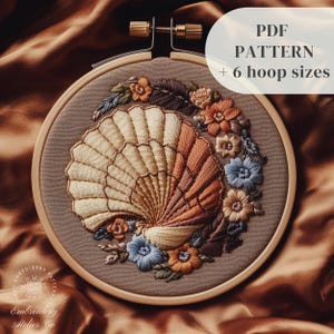 Seashell Hand Embroidery Design, Summer Embroidery PDF Pattern, Beach Embroidery Template, Beginner Stitching Pattern, Digital Download