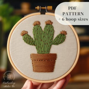 Patrón de bordado a mano para principiantes, diseño de bordado de cactus, plantilla de bordado de plantas de interior, patrón de costura botánica, descarga digital