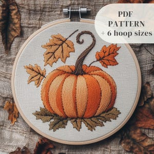 Diseño de bordado de calabaza de otoño, patrón de bordado a mano de calabaza, plantilla de bordado de Halloween, patrón de costura para principiantes, manualidades de otoño
