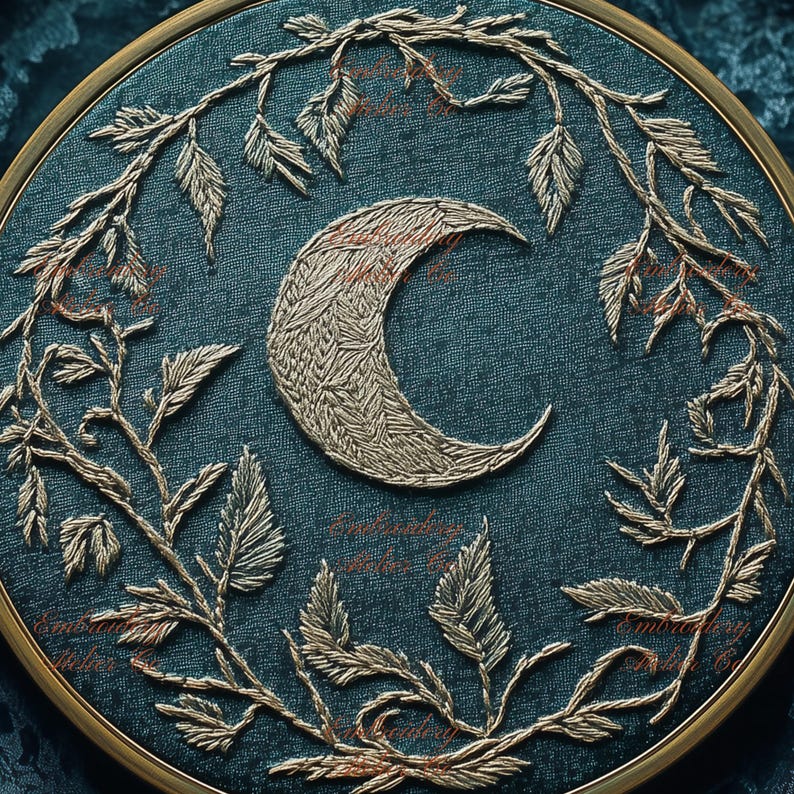Gothic Moon Embroidery Design, Crescent Moon Embroidery Pattern ...