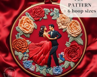 Dancing Couple Embroidery PDF Pattern, Tango Dance Embroidery Design, Romantic Hand Embroidery Template, Valentine's Day, Digital Download