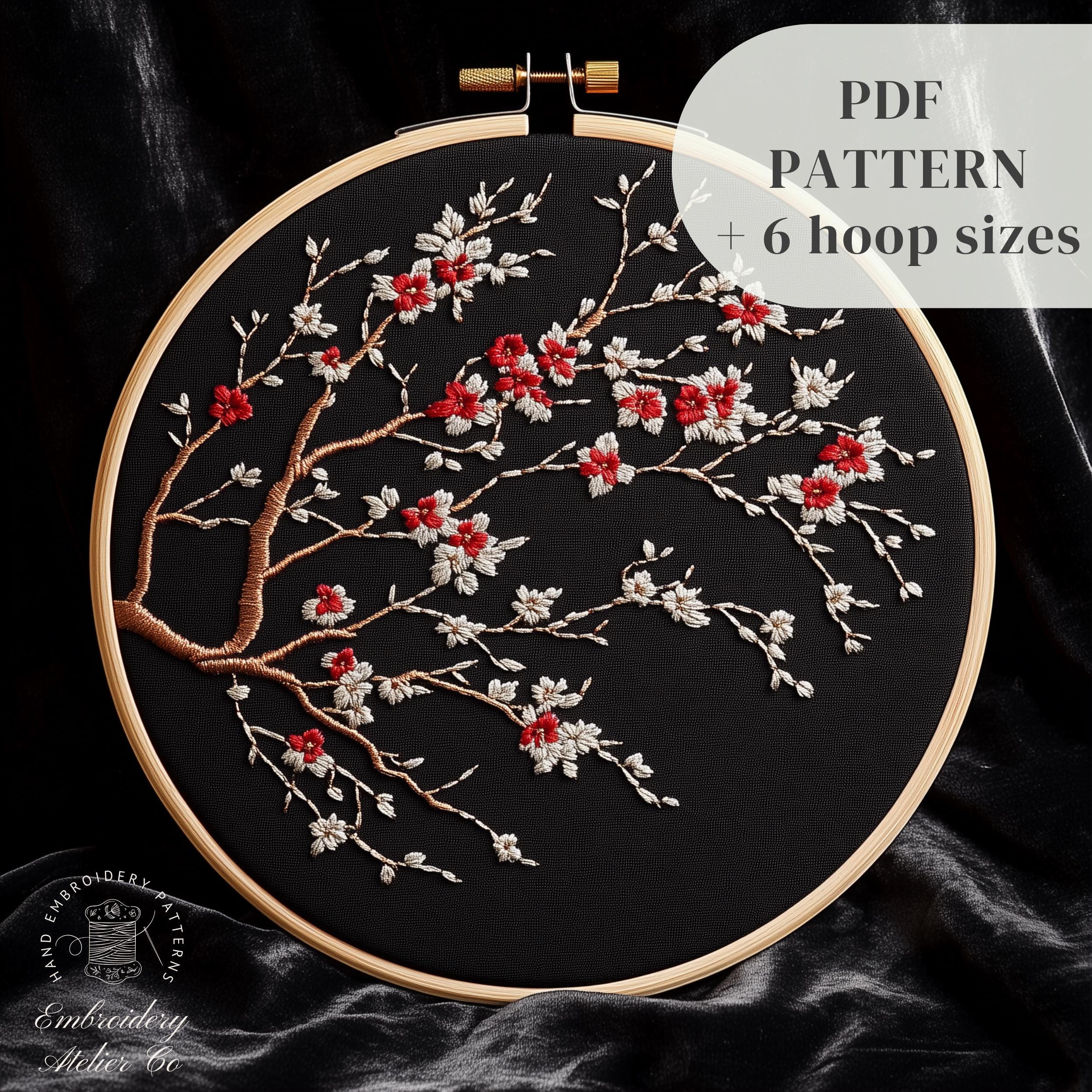 Cherry Blossoms Embroidery Design, Sakura Flowers Embroidery PDF