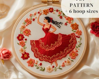 Diseño de bordado a mano de mujer, patrón de bordado de dama bailando en PDF, plantilla de bordado DIY, patrón de costura feminista, descarga digital