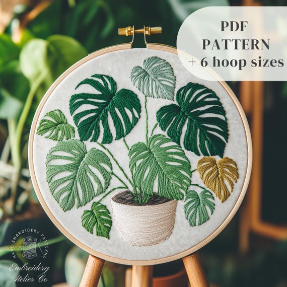 Monstera Pflanze Handstickerei, Botanische Stickerei PDF Muster, Anfnger  Stickrahmen Kunst, Bltter Handstickvorlage - Etsy.de