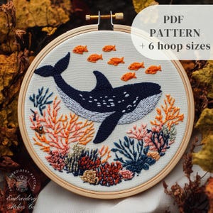 クジラと船の刺繍パターン、刺繍キット、クジラのパターン、手刺繍