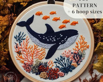 初心者向けクジラ刺繍パターン PDF 刺繍デジタルダウンロード 刺繍説明