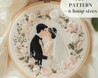 新郎新婦の刺繍デザイン、ウェディング手刺繍パターン、ウェディング