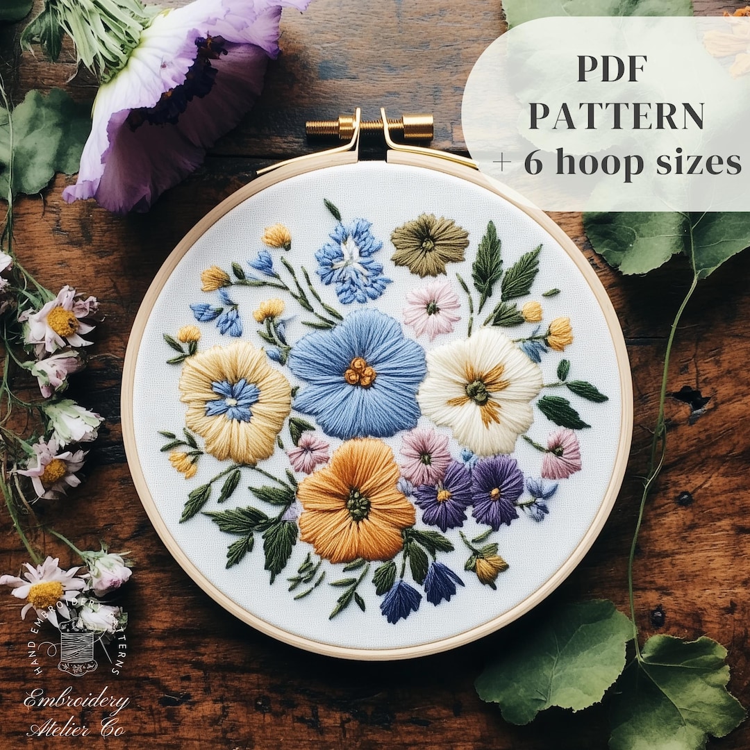 Flowers Hand Embroidery PDF Pattern, Floral Bouquet Embroidery Design ...