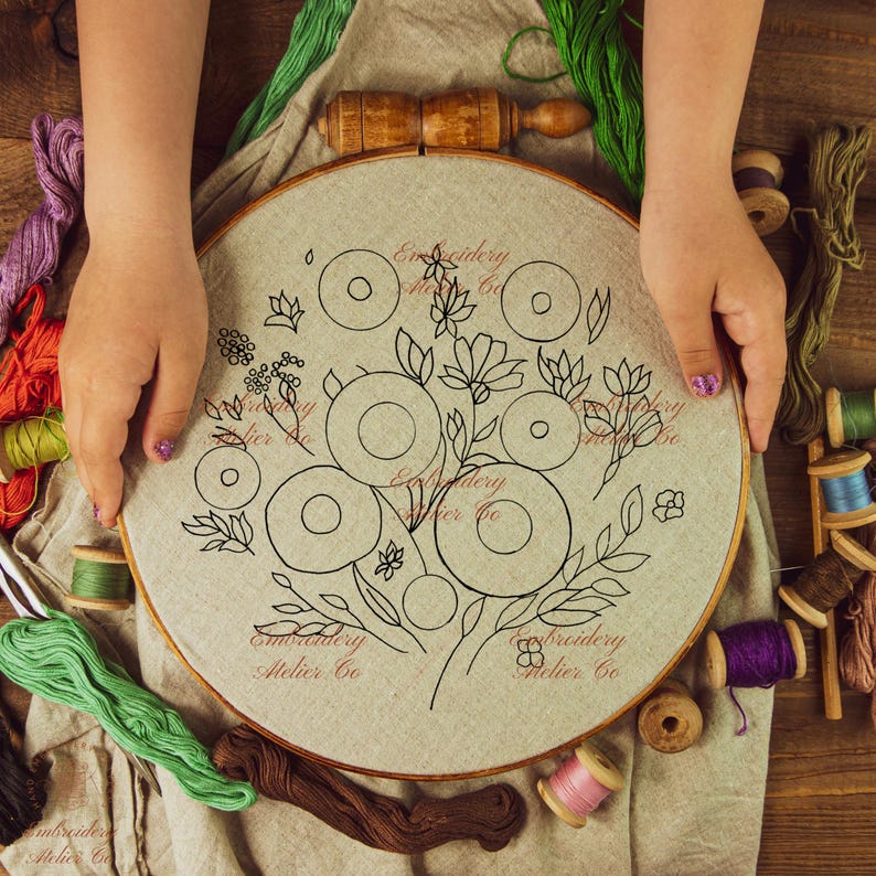 Spring Flowers Hand Embroidery Pattern, Floral Embroidery Design ...